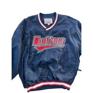 Starter Mens Navy Blue Cleveland Indians Patch Work Pullover Sweatshirt Size XL